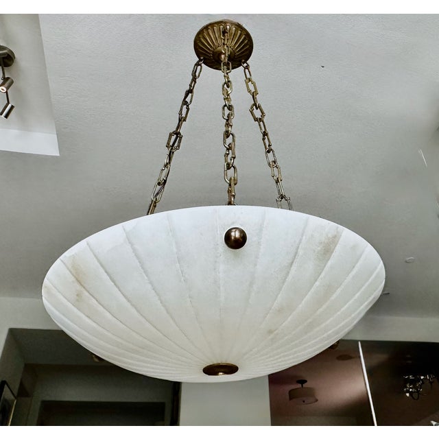 Metal Vintage Directoire Style French Alabaster Pendant Chandelier For Sale - Image 7 of 17