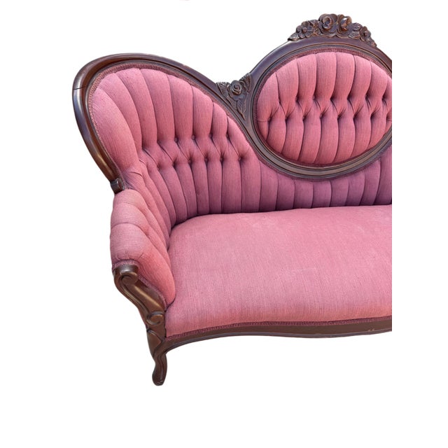 Burgundy Antique Victorian Parlor Couch/Sofa For Sale - Image 8 of 11