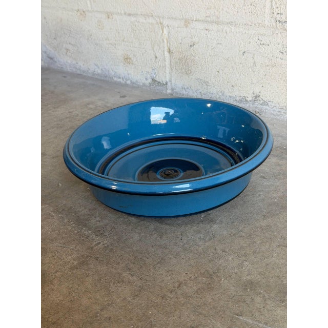Knabstrup Keramik Blue Ceramic Salad Bowl Deep Glossy Azure Denmark Mid-Century Modern 1960s For Sale In Los Angeles - Image 6 of 10