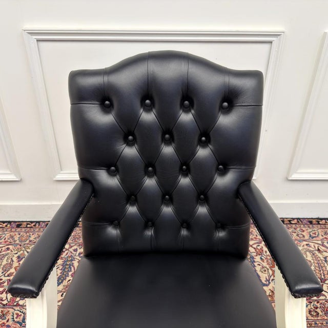 Classic English White Chesterfield Office Chair For Sale - Image 5 of 8