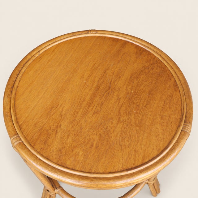 Late 20th Century Late 20th Century Bamboo and Rattan Round Side Table With Inset Wood Top For Sale - Image 5 of 7