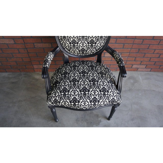 Exceptional Ethan Allen quality with one of a kind fabric. Simplified interpretation of a late-Neoclassical French chair....