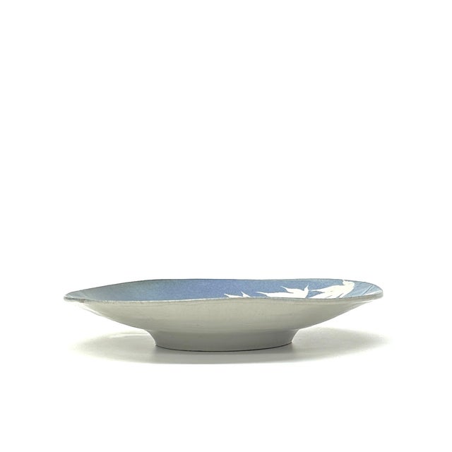 Mid-Century Ceramic Blue & Beige Maple Leaf Hand-Made Decorative Bowl For Sale In Miami - Image 6 of 8
