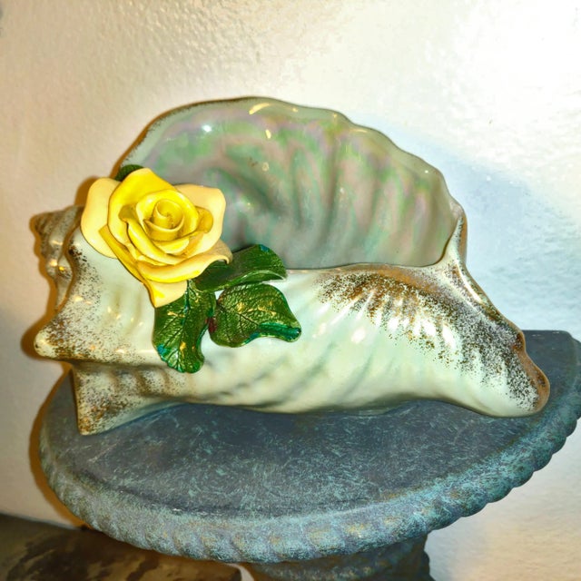 1930’s Vintage Capodimonte Gilded Celadon Shell Planter For Sale - Image 4 of 8