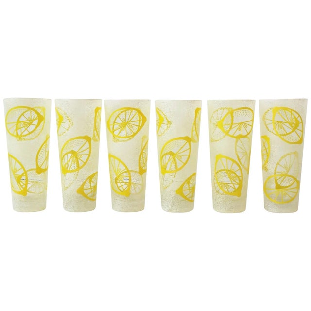 Vintage Lemon Yellow Lemons Highball Cocktail Glasses, Set of 6 For Sale - Image 12 of 12