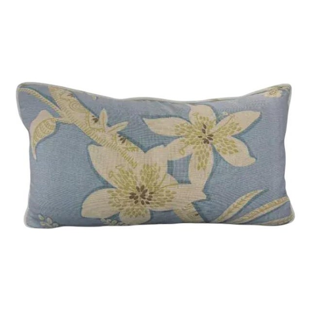 Pair of Soft Blue Aviary Lumbar Pillows For Sale - Image 4 of 7