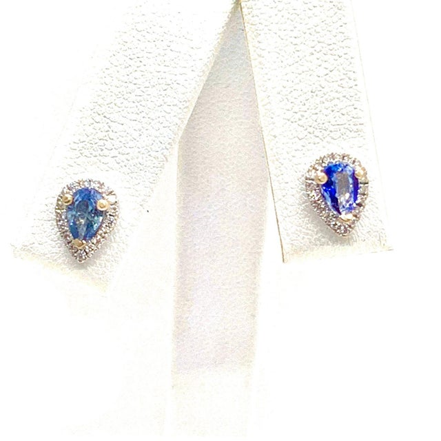 Diamond Sapphire Earrings 18k White Gold Stud 0.60 TCW Certified For Sale In New York - Image 6 of 8