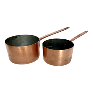 Antique French Crimped Seam Copper Saucepans - A Pair