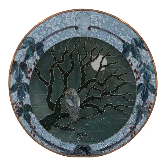 Large Vintage Stained Glass Art (Owl) For Sale