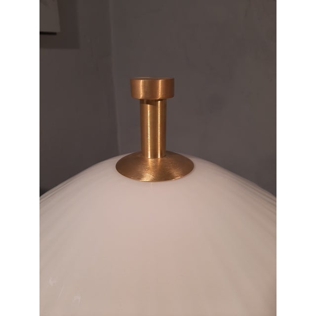 Satin Brass & Large Ribbed Milky Glass Floor Lamp For Sale - Image 11 of 17
