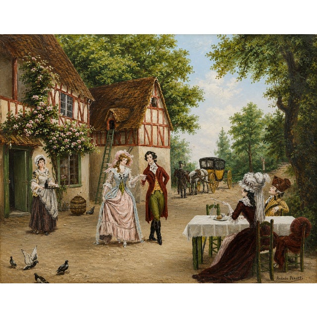 Andrée Perotti, Gallant Scene, 1920s, Oil on Canvas For Sale - Image 6 of 7