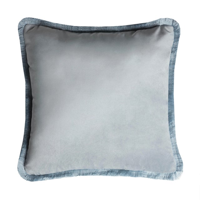 Major Collection Cushion in Teal Velvet with Fringes from Lo Decor For Sale - Image 4 of 5