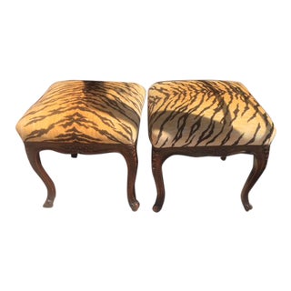19th C French Carved Walnut Stools - a Pair For Sale