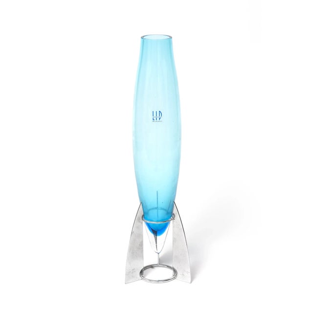 Marcello Furlan Murano Lip Blue Glass Rocket Vase For Sale - Image 11 of 11