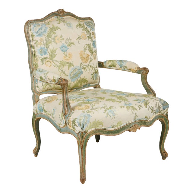 18th Century Painted French Armchair in Coraggio Fabric For Sale