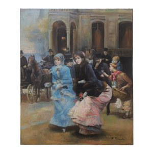 Mid-20th Century Signed F. Renard - Elegant Street Scene, Oil on Canvas