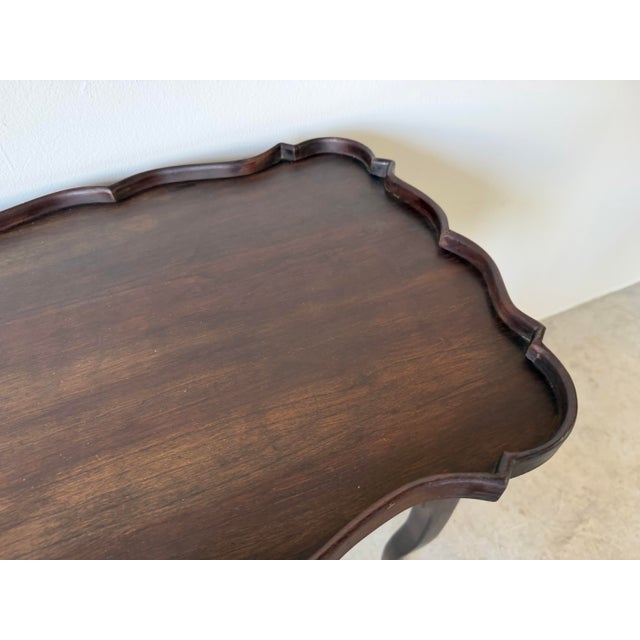 Wood Antique French Style Mahogany One-Drawer Side Table With Serpentine Scalloped Top For Sale - Image 7 of 12