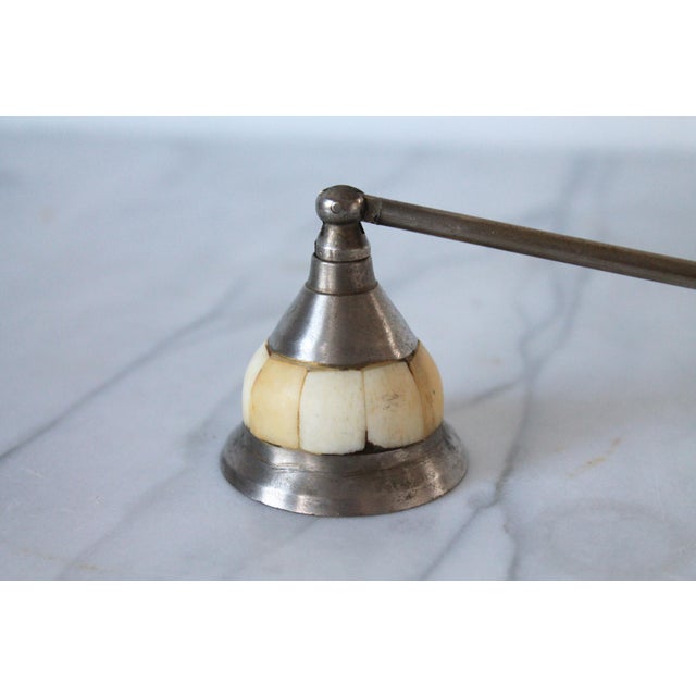 Mid 20th Century Vintage Silver Tone & Faux Bone Inlay Candle Snuffer For Sale - Image 5 of 7