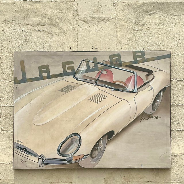 Mid 20th Century Vintage Boho Original Jaguar Oil Painting on Canvas For Sale - Image 5 of 5