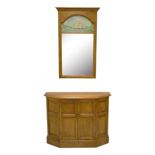 Conant Ball Colonial Maple Wood Console Cabinet Table W Clipper Ship Wall Mirror For Sale