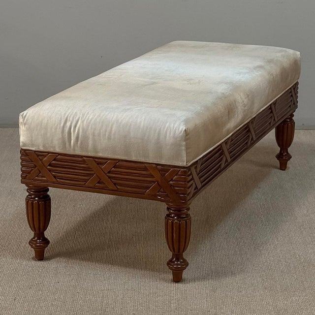 Antique French Louis XVI Style Mahogany Upholstered Bench For Sale - Image 9 of 15