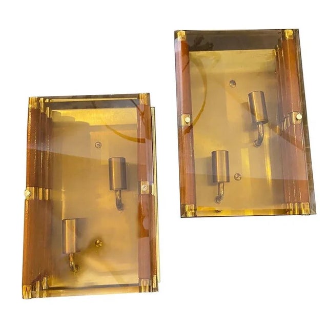 1970s Set of Two Mid-Century Modern Rectangular Italian Wall Sconces For Sale - Image 13 of 13