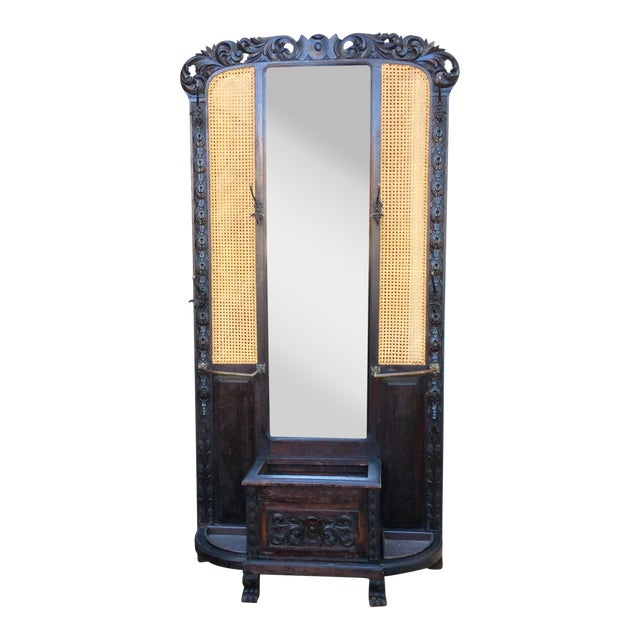 Late Victorian Carved and Caned Hall Tree Chairish