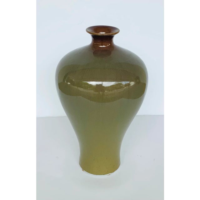 Modern Modern Moss and Brown Glaze Tepered Bulbous Vases - a Pair For Sale - Image 3 of 5