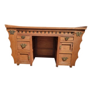 Rustic Chinese Teak Executive Desk. For Sale