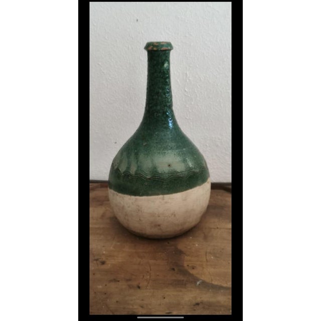 Rustic Green Enameled Terracotta Bottle, 1890s For Sale - Image 6 of 6