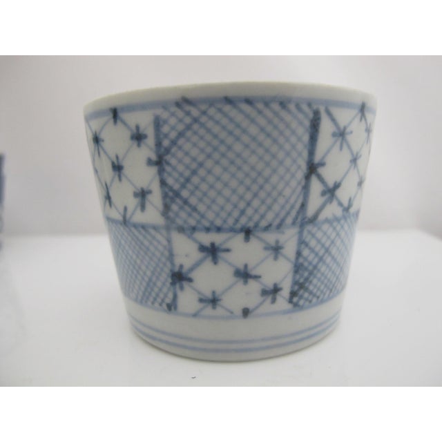 Japanese Edo Blue & White Patchwork Soba Choko Noodle Bowl or Tea Cup Set of 3 For Sale In Portland, OR - Image 6 of 8