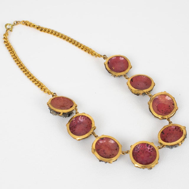 1950s Limoges Black Gray Enamel and Pate De Verre Link Choker Necklace For Sale - Image 5 of 8