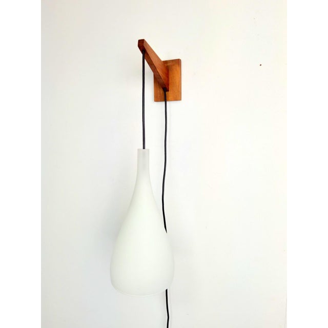 Brown Vintage Tear Drop Wall Lamp in Teak and White Glass, Denmark, 1960s For Sale - Image 8 of 14