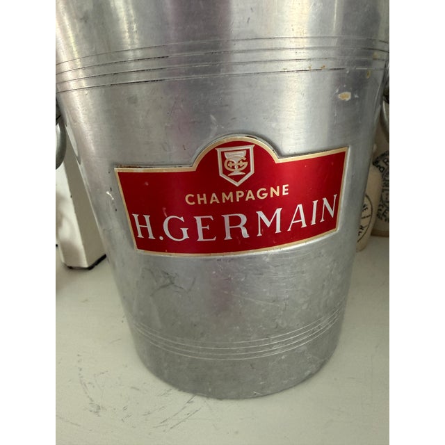 Vintage French Champagne Bucket – H. Germain – Aluminum Wine Cooler With Ring Handles For Sale - Image 4 of 4