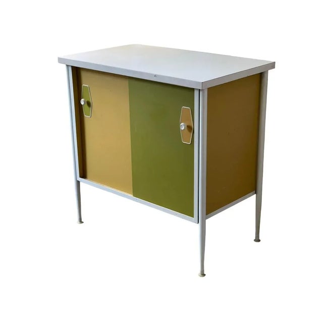 Vintage Mid Century Modern Record Cabinet Removable Shelf Steel Framed George Nelson in Style of. Dimensions. 30 W 18 D ;...