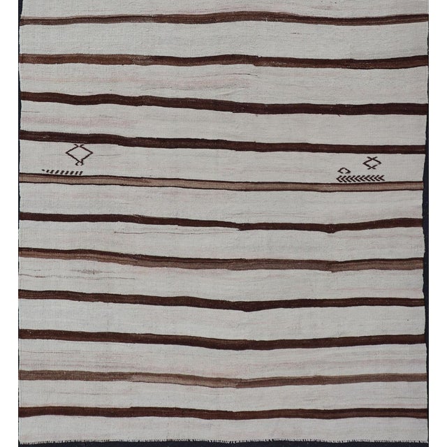 Flat-Weave Kilim Vintage Gallery Rug From Turkey With Horizontal Stripes For Sale - Image 4 of 14