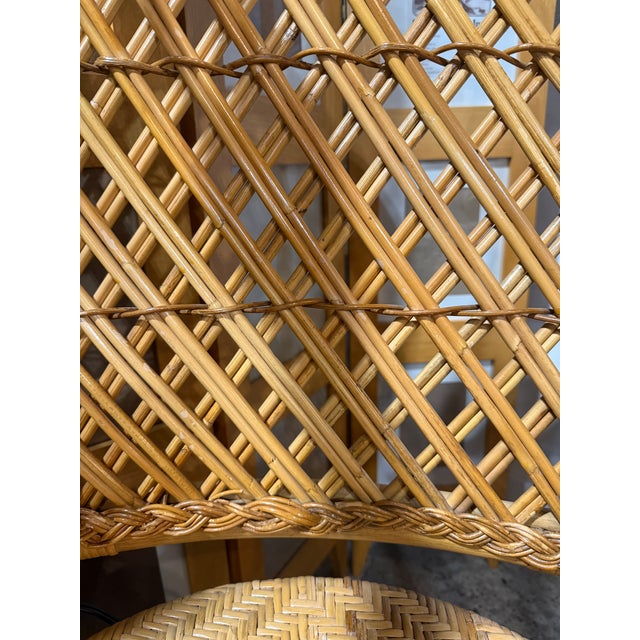 Wood Mid-Century Modern Bamboo Rattan Fan Back Armchair Boho Wicker For Sale - Image 7 of 9
