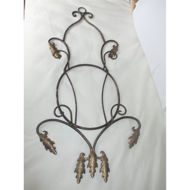 Black Vintage French Ornate 2 Tier Wought Iron Plate Rack Gold Leaf Design For Sale - Image 8 of 8