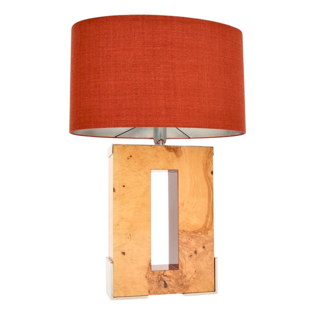 Large Burr Walnut and Chrome Table Lamp attributed to Oitoemponto, 2001 For Sale