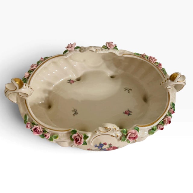 Vintage German Dresden Porcelain Rose Console Bowl For Sale In Atlanta - Image 6 of 15