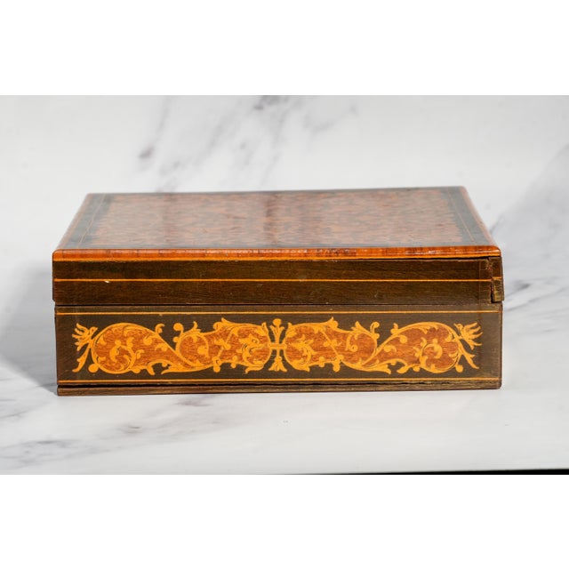 Intricate Patterned Large Antique Victorian Grand Tour Sorrento Ware Inlaid Wood Trinket Jewelry Box For Sale - Image 10 of 15