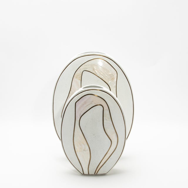 Metal Modern Vase in Shagreen With Mother of Pearl and Brass Details by R&y Augousti For Sale - Image 7 of 10