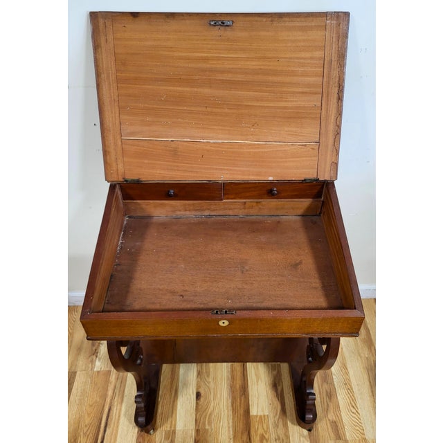 Antique English 19th C Victorian Mahogany Slant Top Davenport Desk For Sale - Image 14 of 16