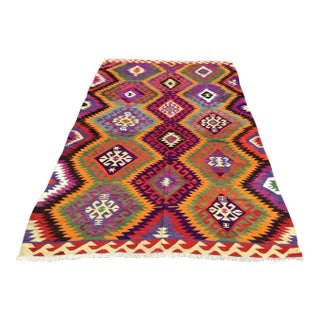 1960's Bohemian Handmade Turkish Kilim - 75" X 119" For Sale