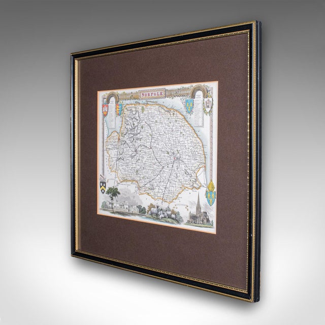 English Vintage Norfolk County Map, English, Framed, Cartography, After Thomas Moule For Sale - Image 3 of 12