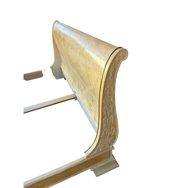 1980s Vintage Henredon Charles X Collection King Sleigh Bed Light Burl Wood French For Sale - Image 5 of 18