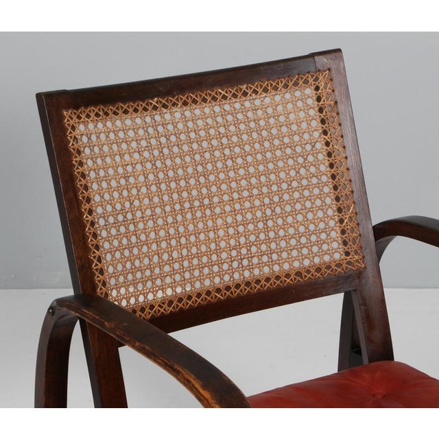 Armchair in Beech, Cane and Leather by Magnus Stephensen for Fritz Hansen 1930s For Sale - Image 3 of 10