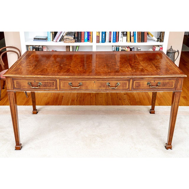 Early 20th Century Chippendale Style Mahogany and Satinwood Writing Desk With Brass Hardware and Fall-Front Drawer For Sale - Image 4 of 11
