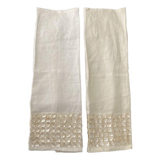 Mother of Pearl Embellished Linen Contemporary Guest Towels (Set of 2) For Sale