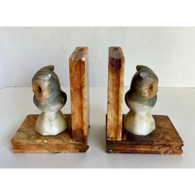 Stone Carved Alabaster Marble Figurative Owl Bookends Made in Italy For Sale - Image 7 of 12
